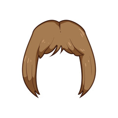 Brown short hair wig cartoon illustration ready for customization, depicting a common hairstyle accessory for character design or fashion projects with an alpha background