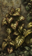 Stylish Abstract Botanical Background with Golden Variegated Leaves for Decorative Designs and Arts