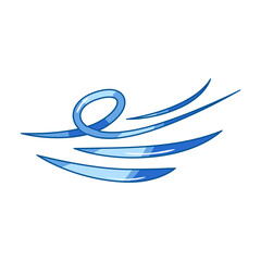 Naklejka premium Stylized blue air current stream symbolizing wind and breeze, abstract swirling flow representing ventilation, cool air, movement and atmospheric or environmental concepts on white background