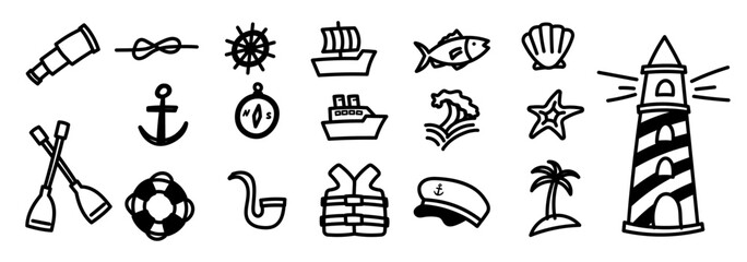 nautical doodle sea element sailor set doodle hand drawing