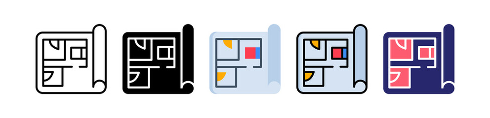 Floor Plan Multiple Style Icon Set Collection. 