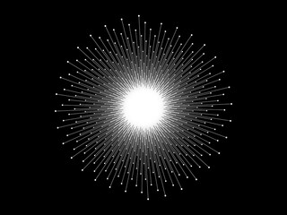 Abstract radiant data burst with glowing lines and nodes in white color