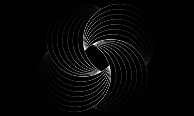 Abstract White Line Spiral Swirl Modern Geometric Black Background