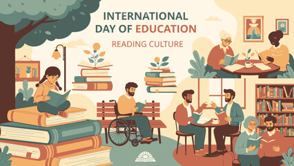 International Day of Education Reading Culture Diverse People Learning Books