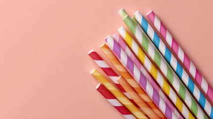 colorful party straws aligned on peach background with generous copyspace shaping lively celebration banner visual concept of festive marketing and event design