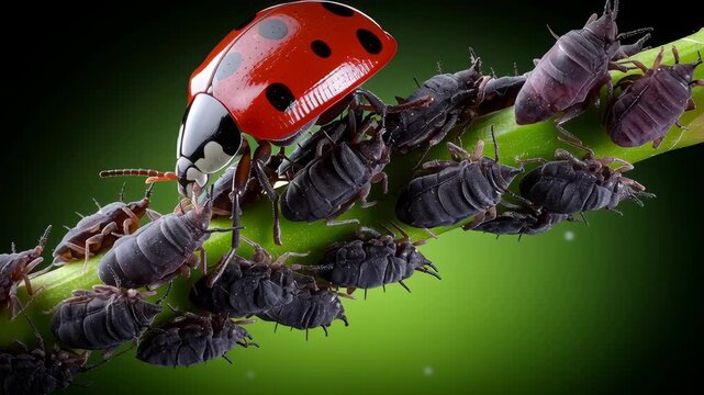Insect interaction on plants showcases ladybug aiding in aphid control