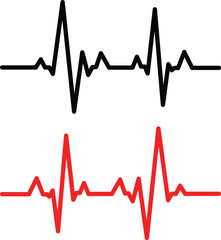 Black and red electrocardiogram heart rate line graphs on white background pulse