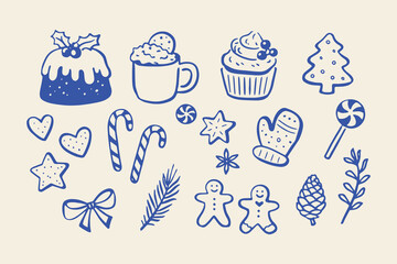 Christmas desserts and holiday doodle icons vector illustration © Victoria