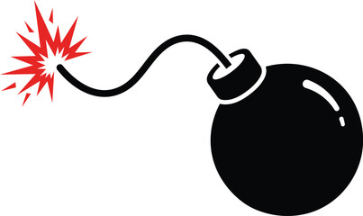 Black cartoon bomb with red explosion and fuse © Aklima