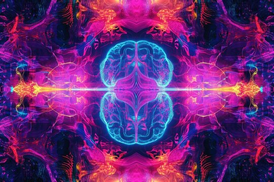 Colorful abstract representation of brain activity with vibrant neon colors and patterns - Powered by Adobe