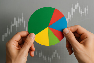 Brightly colored pie chart circle for statistical data analysis and business management financial market distribution strategy