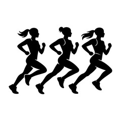 Fototapeta premium Dynamic Silhouettes of Three Women Running - Fitness and Sport Concept