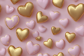 Obraz premium Pink heart gold heart love romantic decoration background pattern feminine soft shiny valentine celebration sweet pastel design