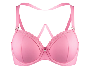 Pink Lace Women’s Bra Front View with Adjustable Straps, Clean Cutout, Isolated