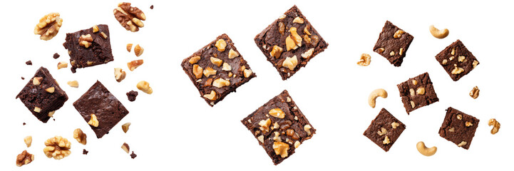Delicious Chocolate Brownies with Nuts Isolated on Transparent Background