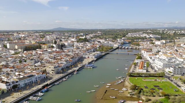 Aerial view of Tavira old town with Gilao river in Algarve Portugal