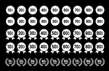 白のアイコン セール割引率（10〜90%OFF）ラベルセット