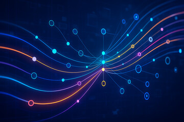 Futuristic stream of information showing communication network with glowing points representing big data transfer and analytics