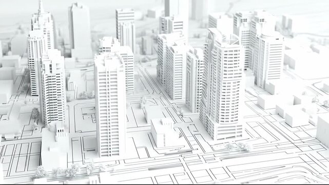 White architectural city model showing urban planning layout.