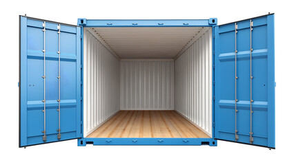 Open Blue Shipping Container Interior - Empty Cargo Freight Transport Box Isolated on White