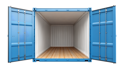 Open Blue Shipping Container Interior - Empty Cargo Freight Transport Box Isolated on White