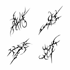 Neo tribal element vector set, cyber gothic abstract black pattern, hand drawn shapes design isolated perfect for tattoo concepts and dark fashion elements