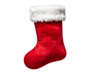 Classic Red Christmas Stocking with White Fur Cuff, Front View, Isolated Cutout
