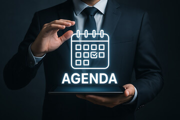 Agenda concept calendar interface with digital planning system for organizing business work schedule meetings productivity and goals