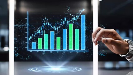 Futuristic hand interacting with digital growth graph animation - Powered by Adobe