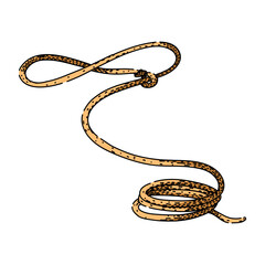 Coiled lasso with classic slipknot ready for use, line art western illustration evoking cowboy, ranching and vintage country life, isolated on white background