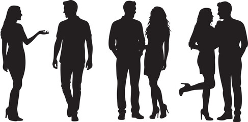 Professional Couple and Individual Social Interaction Silhouette Vector Set