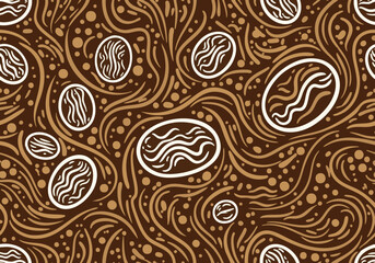 Seamless Coffee Bean Swirl Pattern and Brown Mocha Abstract Background