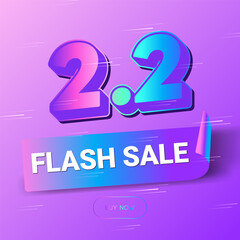 2.2 Flash Sale shopping banner with Ribbon Label Sticker curl,3D Minimal long shadow text with Fast Lines on soft pink background for Flash Sales campaign, special offers use to your Store website