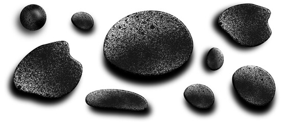 Black stone pebble shapes with natural organic texture