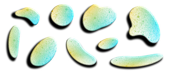 Abstract organic blue shapes with grain texture on teal background