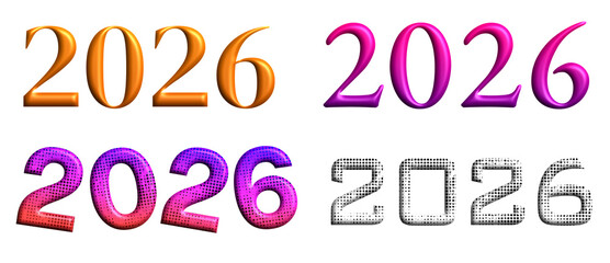 Elegant 2026 new year text designs with bright gradient colors
