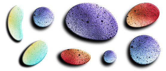 Colorful textured oval shapes on purple background design element set