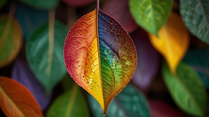 Floral Texture with Blue and Orange Neon Leaf Design