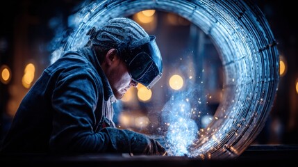 A skilled welder is using a torch to join metal pieces with precision and care.