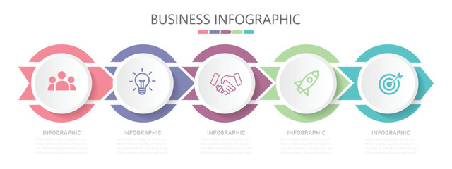 Infographic design template. Circle with arrows diagram infographic set. Vector Infographic design with icons and 5 options or steps. Infographics for business concept.