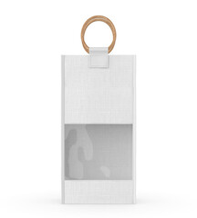 Jute Wine Bag Mockup with Wooden Handle and Transparent Window, Eco Friendly Packaging Design.