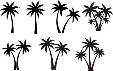 Fototapeta premium Palm Tree Silhouette Vector Set – Tropical Coconut Tree Icons Collection