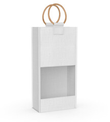 Jute Wine Bag Mockup with Wooden Handle and Transparent Window, Eco Friendly Packaging Design.