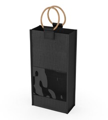 Jute Wine Bag Mockup with Wooden Handle and Transparent Window, Eco Friendly Packaging Design.