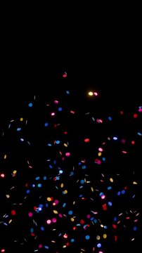 Colorful circular confetti explosions from both sides overlay on green screen and alpha channel
