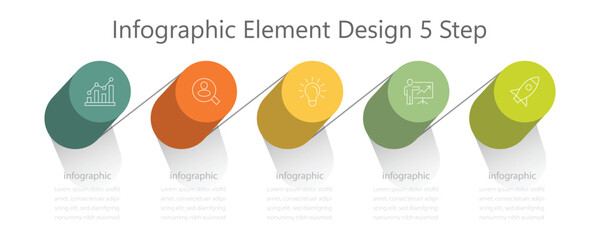3D infographic element design 5 step. Set of realistic infographic elements in different style. Vector infographic template. 