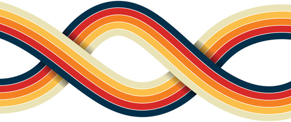 Abstract background of rainbow groovy Wavy Line design in 1970s Hippie Retro style. Vintage Striped Backgrounds, Posters, Banner Samples. Minimal retro background with colorful stripes. Eps10 vector.