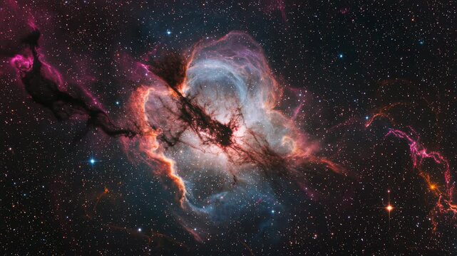 Stunning cosmic scene of a supernova explosion in deep space, with vibrant colors, glowing gas clouds, and dynamic stellar energy.