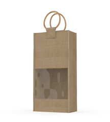 Jute Wine Bag Mockup with Wooden Handle and Transparent Window, Eco Friendly Packaging Design.