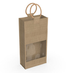 Jute Bag Mockup with Wooden Handle and Transparent Window, Eco Friendly Packaging Design.